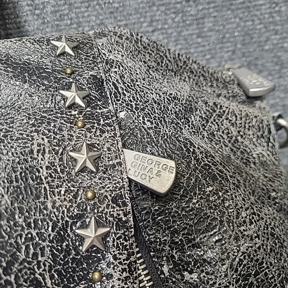 George Gina & Lucy Star Shoulder Bag Black Distressed Leather Handbag - Picture 5 of 16